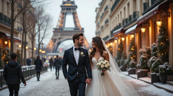 Se marier à Paris en hiver : lumière courte, lieux couverts et film de mariage